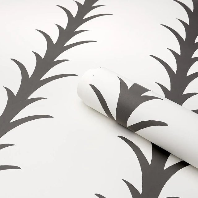 Schumacher Schumacher x Celerie Kemble Acanthus Stripe Wallpaper in Carbon on Ivory For Sale - Image 4 of 4