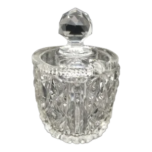 American Brilliant Cut Glass-Lidded Mustard/Jam Pot With a Hobstar Zipper Motif