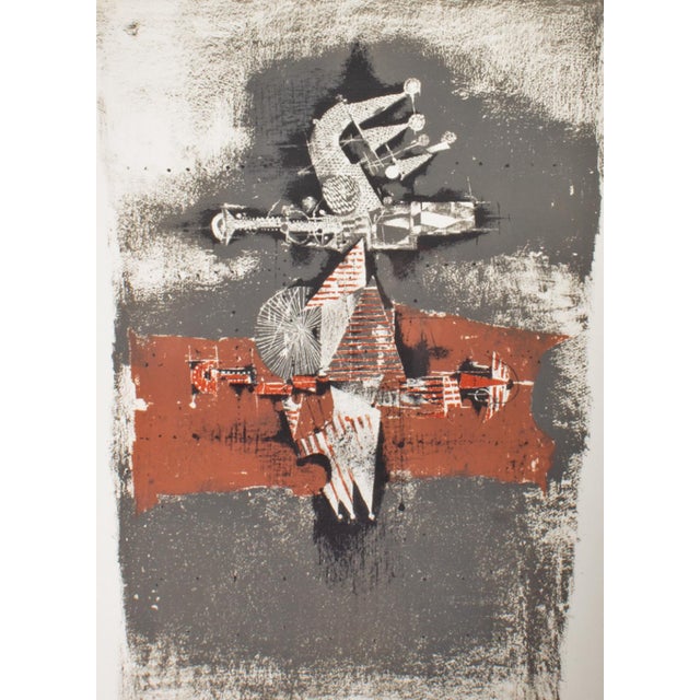 A signed, limited edition abstract lithograph, titled "Sao Paulo," by Polish artist Johnny Friedlaender (1912-1992). This...
