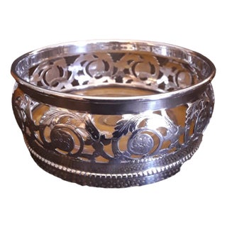 Antique German Bottle Coaster in Openwork Silver-Plated Metal with Turned Maple Base from WMF, 1910s For Sale