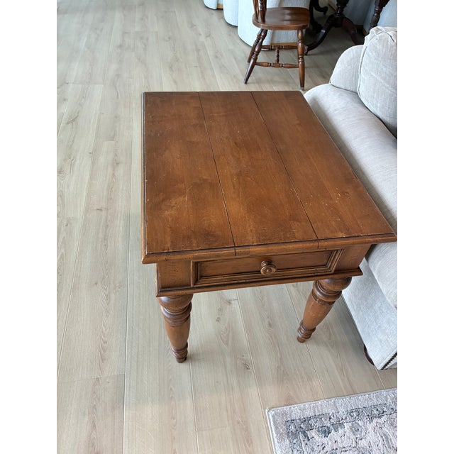 Ethan Allen Wood Coffee Table and End Table With Drawers For Sale - Image 10 of 11