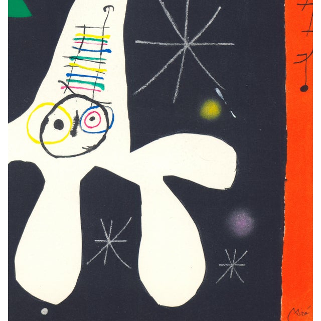 Abstract 1967 Joan Miró Lithograph With Pochoir Coloring "Personnage Et Oiseau Il" (Figure and Bird Il) For Sale - Image 3 of 5