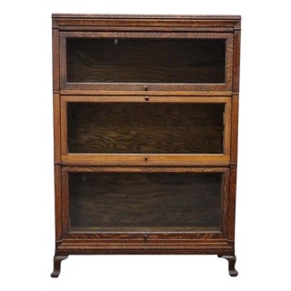 Arts & Crafts Macey Oak 3-Stack Barrister Bookcase Signed C1920 For Sale