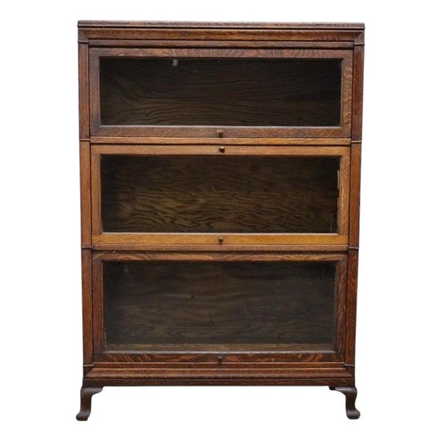 Arts & Crafts Macey Oak 3-Stack Barrister Bookcase Signed C1920 For Sale