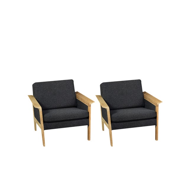 Set of Danish Oak and Felt Lounge Chairs, 1960s For Sale