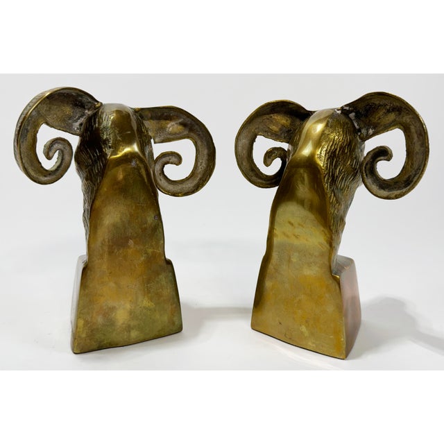 Vintage Brass Rams Head Bookends For Sale In Kansas City - Image 6 of 8