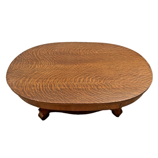 Antique Tiger Oak Oval Center Table Parlor Coffee Table Arts & Crafts Mission For Sale In Palm Springs - Image 6 of 10