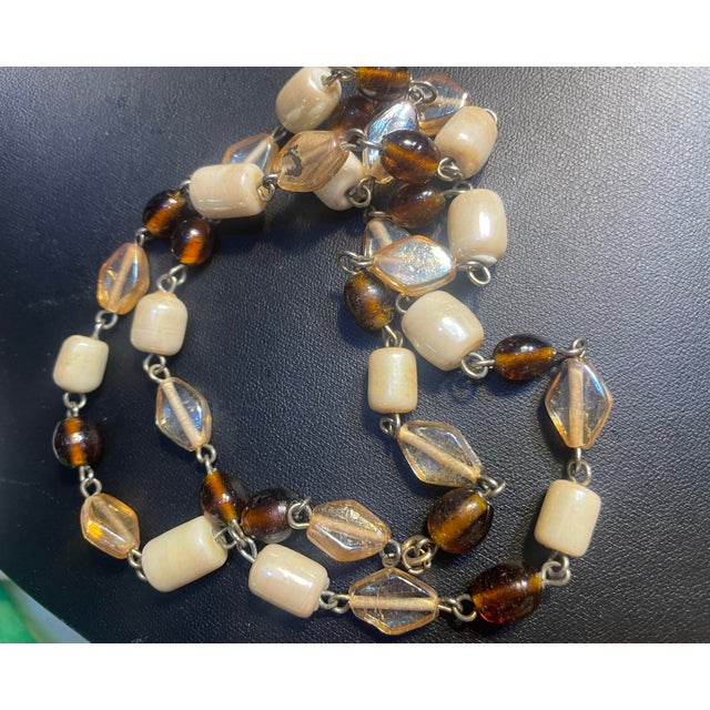 Mid-Century Modern MCM Jewelry Bohemian Glass Necklace in Opalescent Amber, Topaz and Taupe For Sale - Image 3 of 6