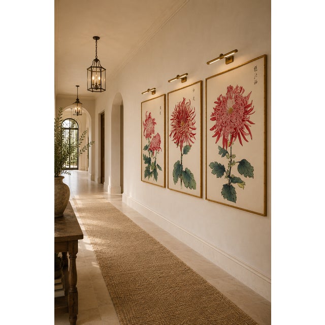 Red Red Chrysanthemum Triptych, Vintage Japanese Botanical Art Prints (Set of 3), 40" X 60" For Sale - Image 8 of 9