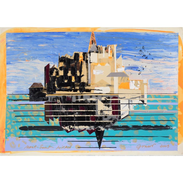 Playful depiction of Mont-Saint-Michel by Marc Foster Grant (American, b. 1947). Loose and heavily textured, this piece...