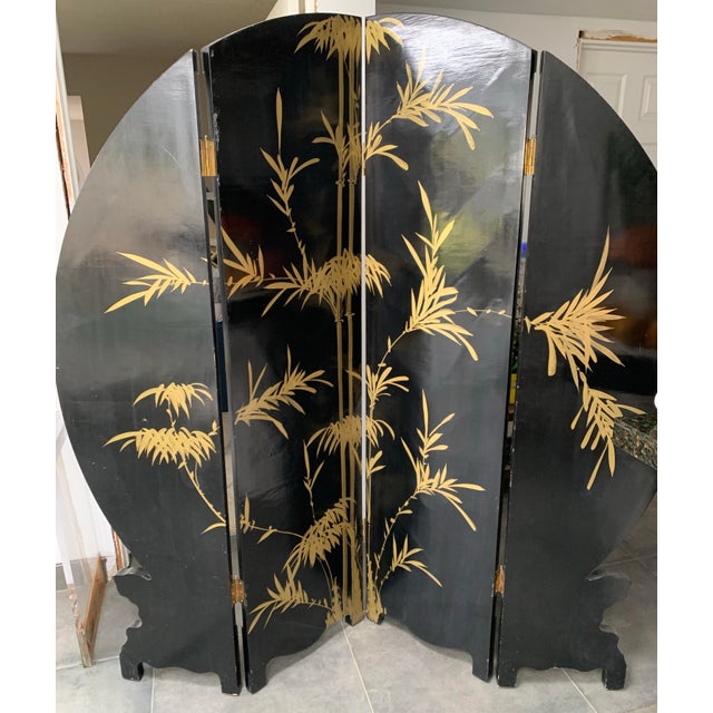 Vintage Chinoiserie Black Lacquer Room Divider Screen For Sale - Image 12 of 12