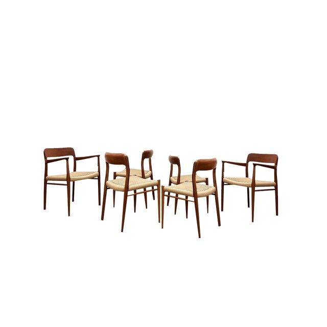 Mid-Century Danish Chairs in Teak Model 56 & 75 by Niels Møller for J.L. Mollers, 1950s, Set of 6 For Sale