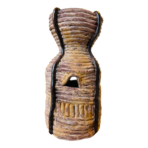Vintage Signed Coiled Terracotta Vase With Piercings and Glazed Brown Accents