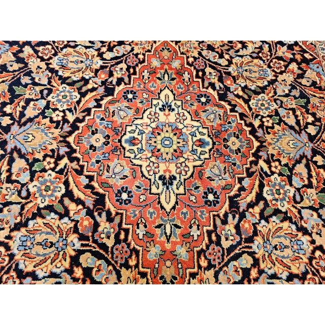 Vintage Kashan Rug, Hand-Knotted Wool & Cotton, Floral Pattern, Navy & Brick-Red, 4x6 For Sale - Image 11 of 16