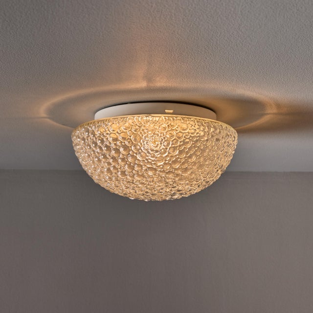 1960s Helena Tynell Bubble Glass Flush Mount for Limburg Executed in thick textured bubble glass and painted metal mount....