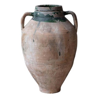 19th Century Balkan Terracotta Jar with Green Drip Glaze For Sale