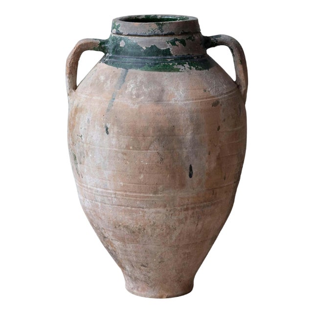 19th Century Balkan Terracotta Jar with Green Drip Glaze For Sale