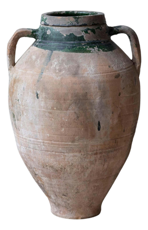 19th Century Balkan Terracotta Jar with Green Drip Glaze