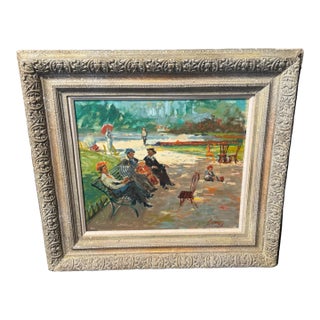 Mid 20th Century Bart Leroy Signed Original Oil Painting French Park Paris Impressionist Framed For Sale