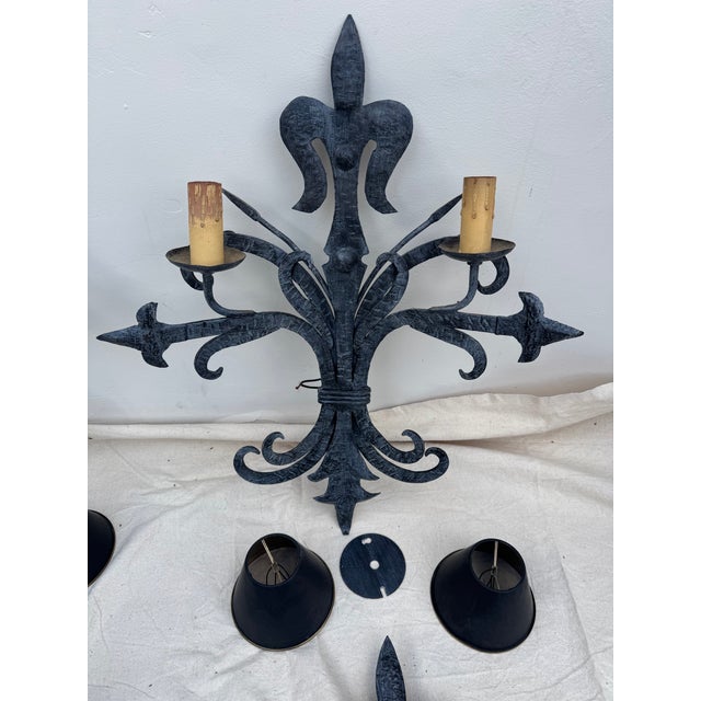 French 1980s Black French Metal Sconces - Set of 6 For Sale - Image 3 of 12