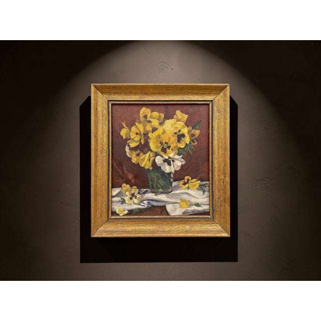 Pansies Still Life, Early 20th Century, Oil on Canvas For Sale - Image 12 of 14