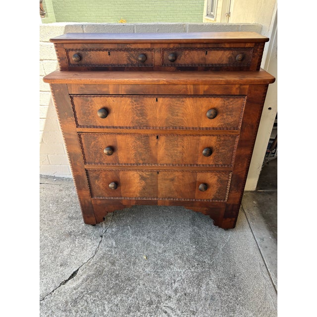 Brown Antique Victorian Late 19th Century Stepback Dresser / Chest of Drawers on Caster For Sale - Image 8 of 11