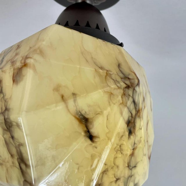 Art Deco Marbled Opaline Glass and Burnished Brass Flush Mount, Germany, 1920s For Sale - Image 12 of 18