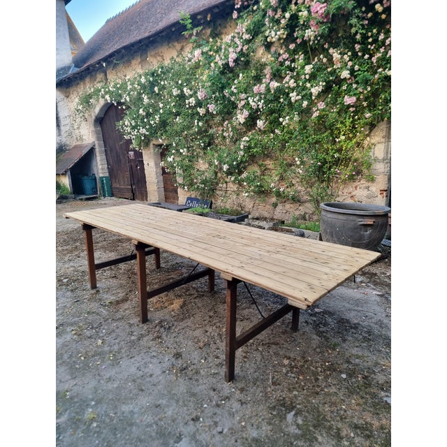 Antique French Folding Garden Table Set with Benches, Pine and Chestnut, 1890s, Set of 3 For Sale - Image 11 of 18