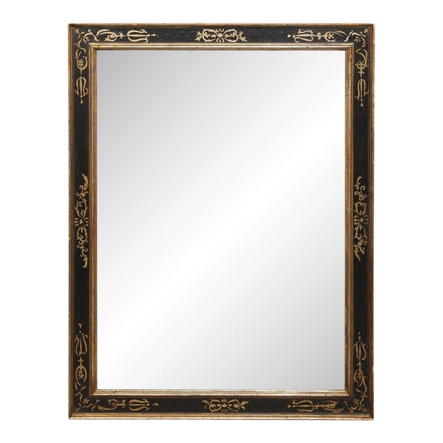Vintage Italian Black & Gold Wall Mirror For Sale