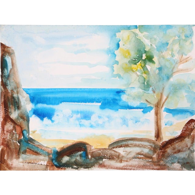 Harold Wallerstein - Beach Landscape Watercolor on Paper For Sale