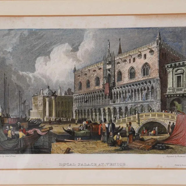 Realism Early 20th Century Antique Framed Hand-Colored Engraving "Ducal Palace" by Westwood For Sale - Image 3 of 9