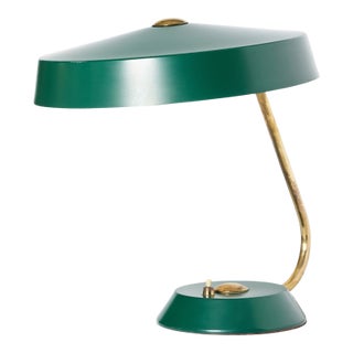 Italian Green Enamel and Brass Desk Lamp For Sale