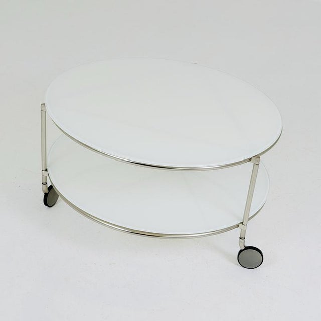 Mid-Century Strind Coffee Table in White Glass and Nickel-Plated Steel by Ehlén Johansson for Ikea, Sweden, 1990s For Sale - Image 5 of 13