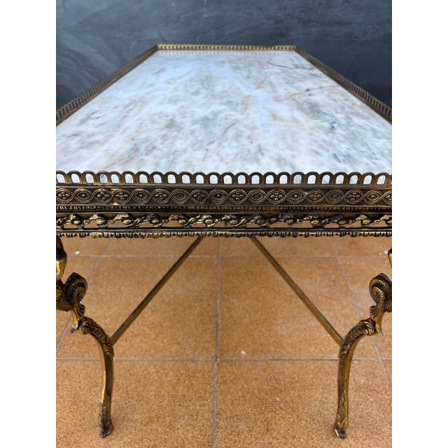Neoclassical Neoclassical Bronze and Marble Coffee Table with Swan Motifs, 1940s For Sale - Image 3 of 13