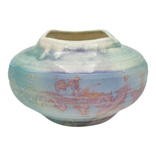 Tony Evans Abstract Modernist Raku Ceramic Vase #98 Signed 1980s For Sale