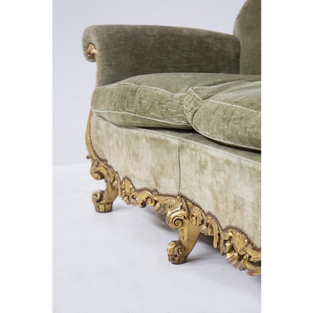 Gold Vintage Italian Gilded Woold and Velvet Sofa For Sale - Image 8 of 14