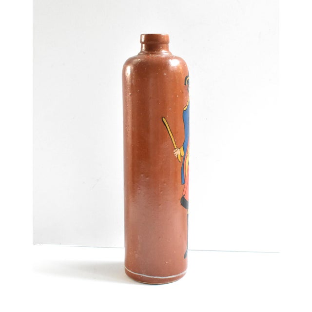 Antique Brown Stoneware Gin Bottle With Painted Revolutionary Soldier For Sale - Image 4 of 11