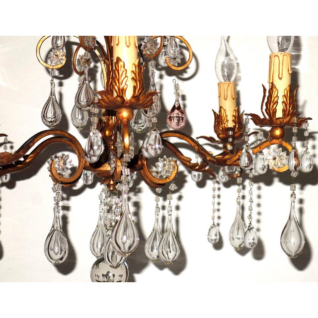 Antique Art Nouveau Gilded Metal and Murano Glass Drop Chandelier, 1920s For Sale - Image 11 of 14