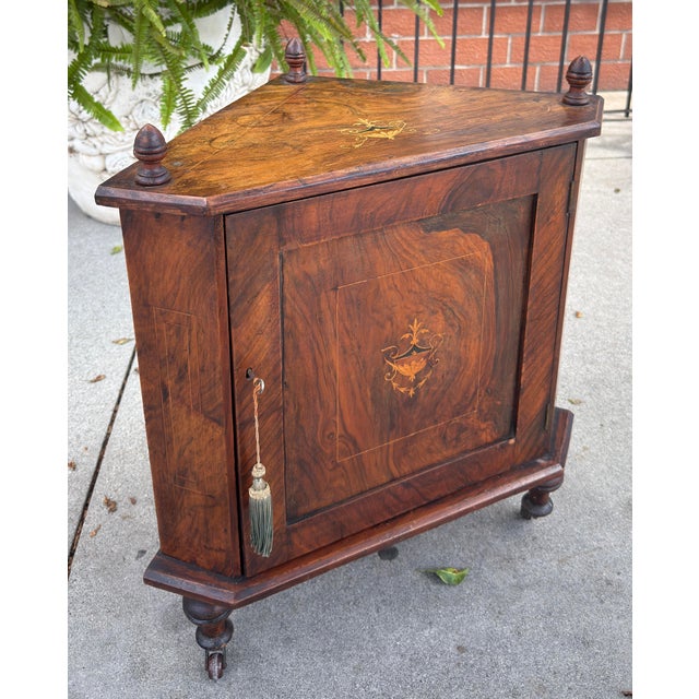 English Antique Petite English Inlaid Walnut Corner Cabinet For Sale - Image 3 of 6