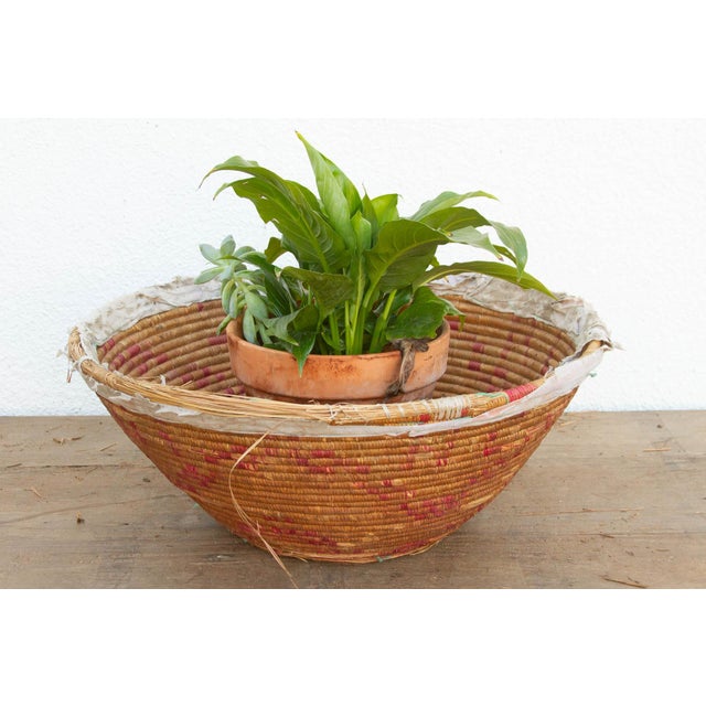 Wood Farmhouse Nomadic Basket With Pink and Natural Colors For Sale - Image 7 of 7