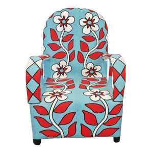 Vintage Sky Blue, Red, & White Yoruba Beaded Chair