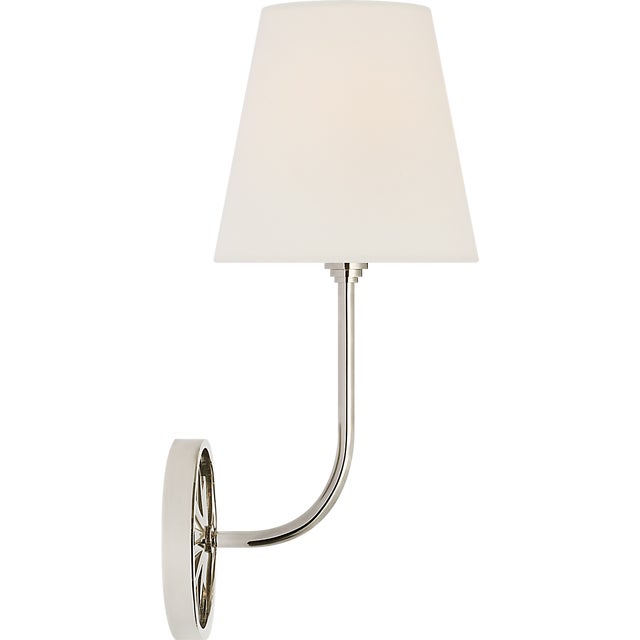 Traditional Chapman & Myers for Visual Comfort Signature Polaris 15" Sconce in Polished Nickel with Linen Shade For Sale - Image 3 of 7