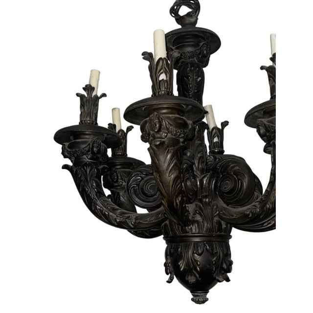 Neoclassical Pair of Monumental French Neoclassical Bronze Chandeliers, Late 19th Century. For Sale - Image 3 of 6