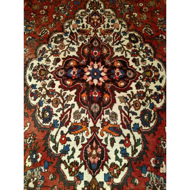 Vintage Persian Bakhtiari Rug, Handwoven Wool, Medallion Floral Pattern, Brick Red & Ivory, 7x11 For Sale - Image 10 of 15