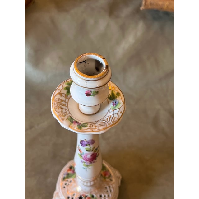 Late 19th Century Dresden Porcelain Rococo Revival Handpainted Single Candleholder For Sale In Palm Springs - Image 6 of 10