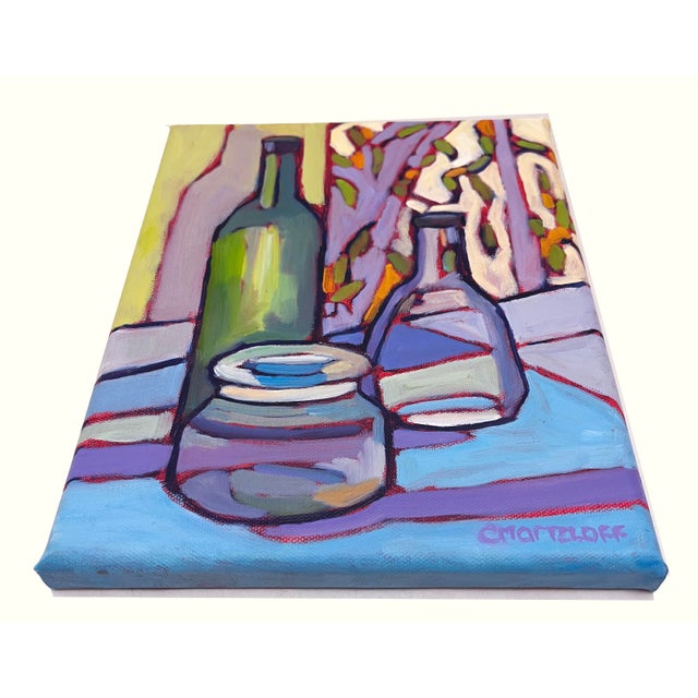 Contemporary Bottled Moments: Nostalgia in Color and Glass, Contemporary Oil Painting on Canvas, Original Art, Signed For Sale - Image 3 of 8