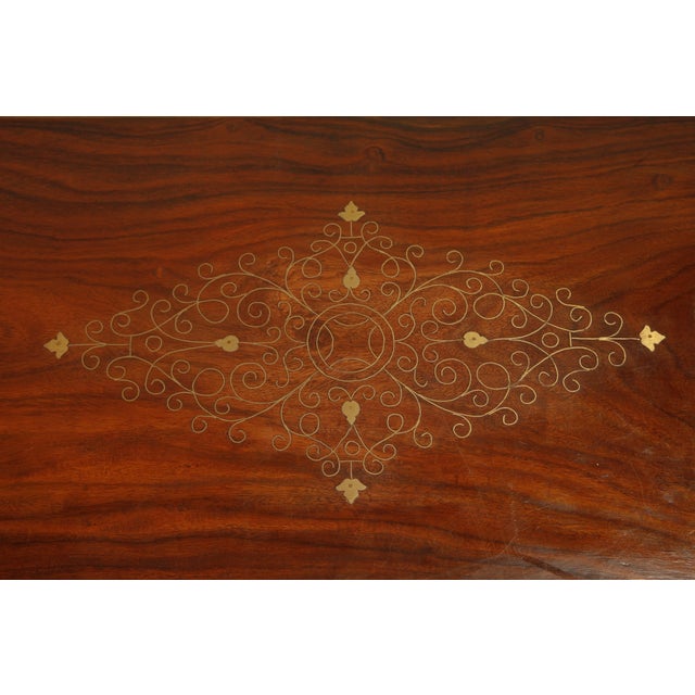 Vintage Campaign Style Inlaid Walnut Dresser Chest, Brass Inlay Carved Wood 10 Drawer Cabinet For Sale - Image 13 of 18