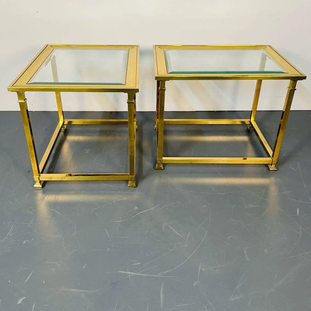 Pair Hollywood Regency Mastercraft Brass, Glass End / Side Tables, Mid-Century For Sale - Image 9 of 13
