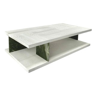 Barcelona 150 White Larch and Verde Ming Marble Low Coffee Table by Casa Casati For Sale