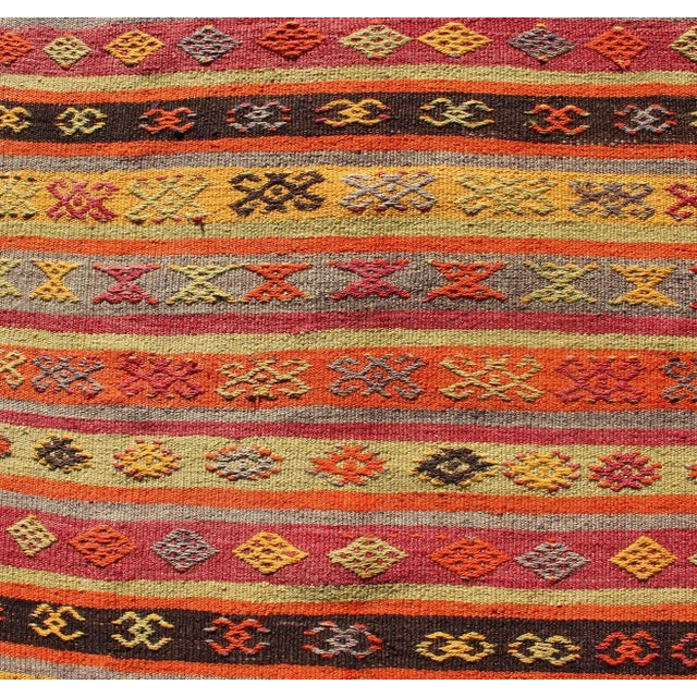 Textile Vintage Turkish Kilim Runner With Multicolor Stripes and Tribal Motifs 2'9 X 10'6 For Sale - Image 7 of 10